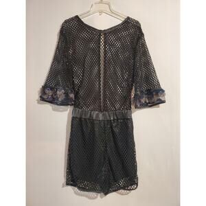 CQ by CQ Sheer Mesh Sequin Embellished 1/2 Sleeve Romper Womens Sz S Party Club